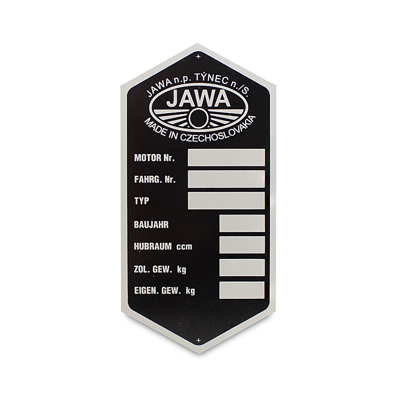Štítek rámu Jawa 250/350 Panelka - Německy
