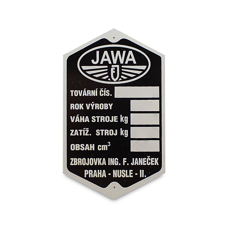 Štítek rámu předválečná Jawa Speciálka, 350 OHV/SV