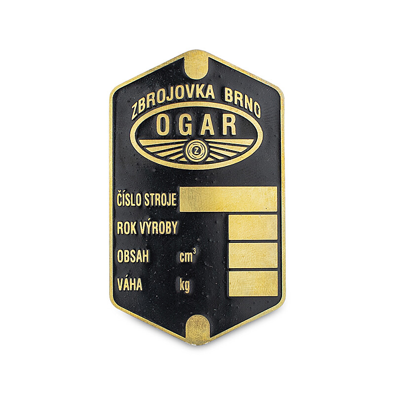 Štítek rámu Jawa 250/350 Pérák/Ogar - mosaz leptaný
