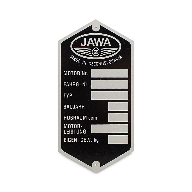 Štítek rámu Jawa 250/350 Kyvačka - Německy