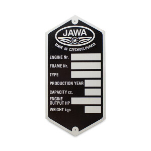 Štítek rámu Jawa 250/350 Kyvačka - Anglicky