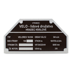 Štítek rámu Velorex 350 1960-1969